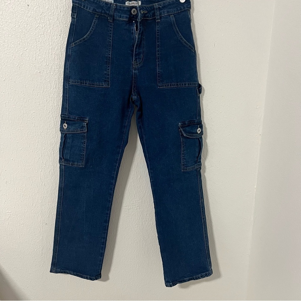 CELEBRITY ACE Junior Cargo Dark Wash “The Skater Jean” Size 11/30 Carpenter EUC